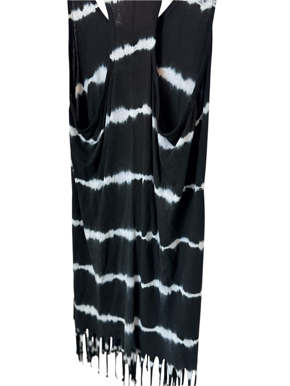 Raviya Black White Tie Dye Fringe Tank Dress Coverup Size Large - Picture 7 of 8